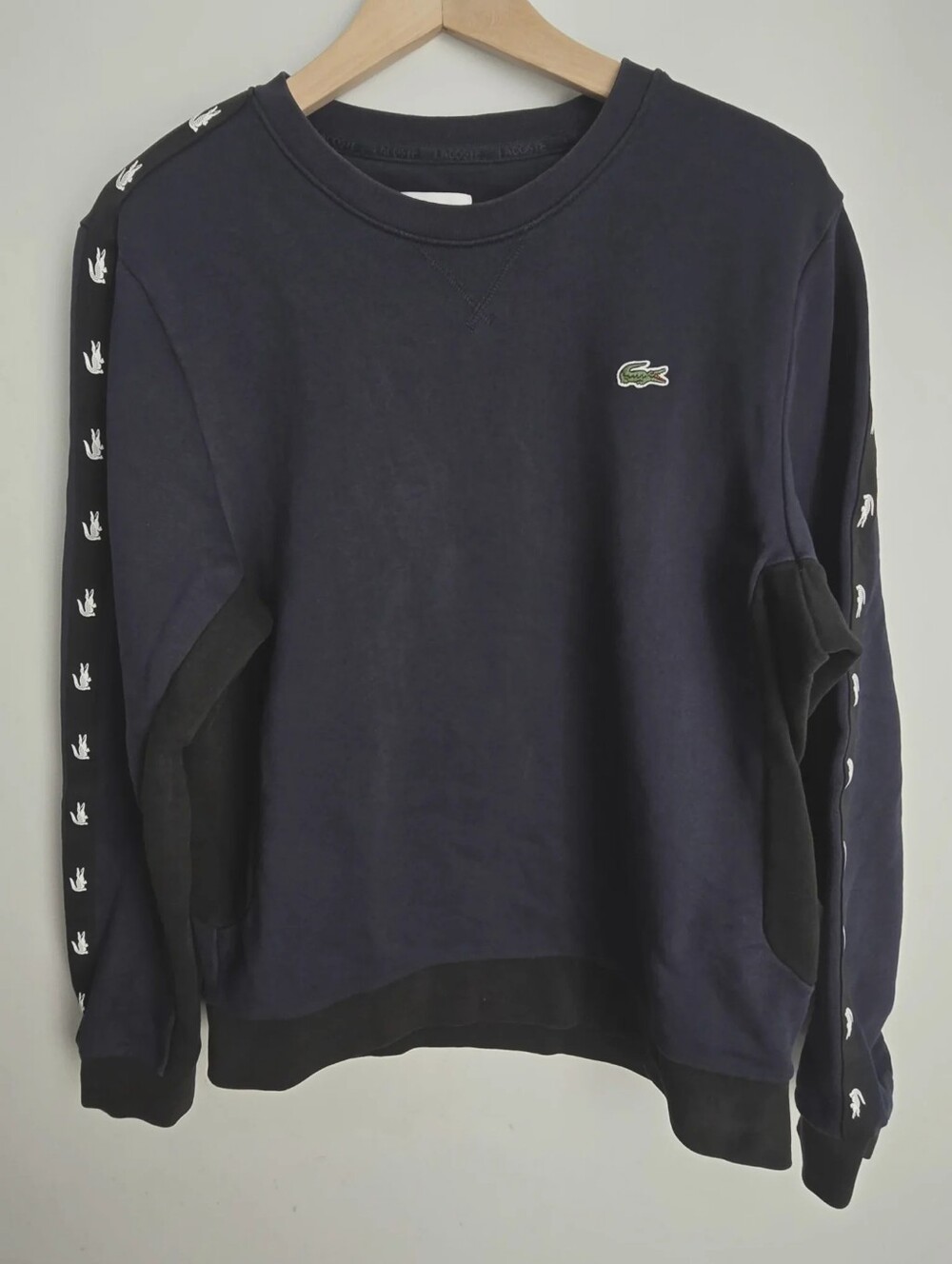 LACOSTE Navy Crewneck Sweatshirt with Black Trim & Crocodile Logo